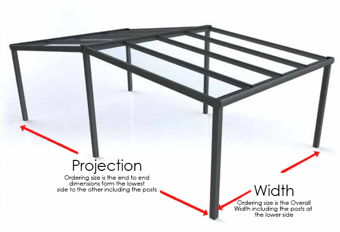 aluminium apex free standing canopy measuring details